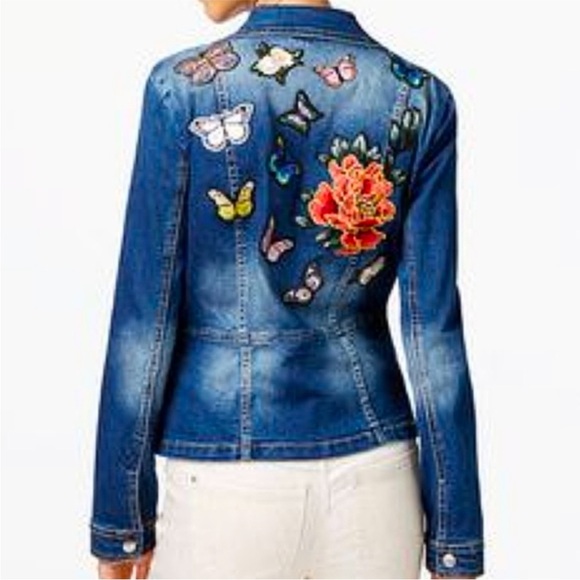 INC International Concepts Jackets & Blazers - INC International Concepts Embroidered Butterfly Denim Jacket - Blue